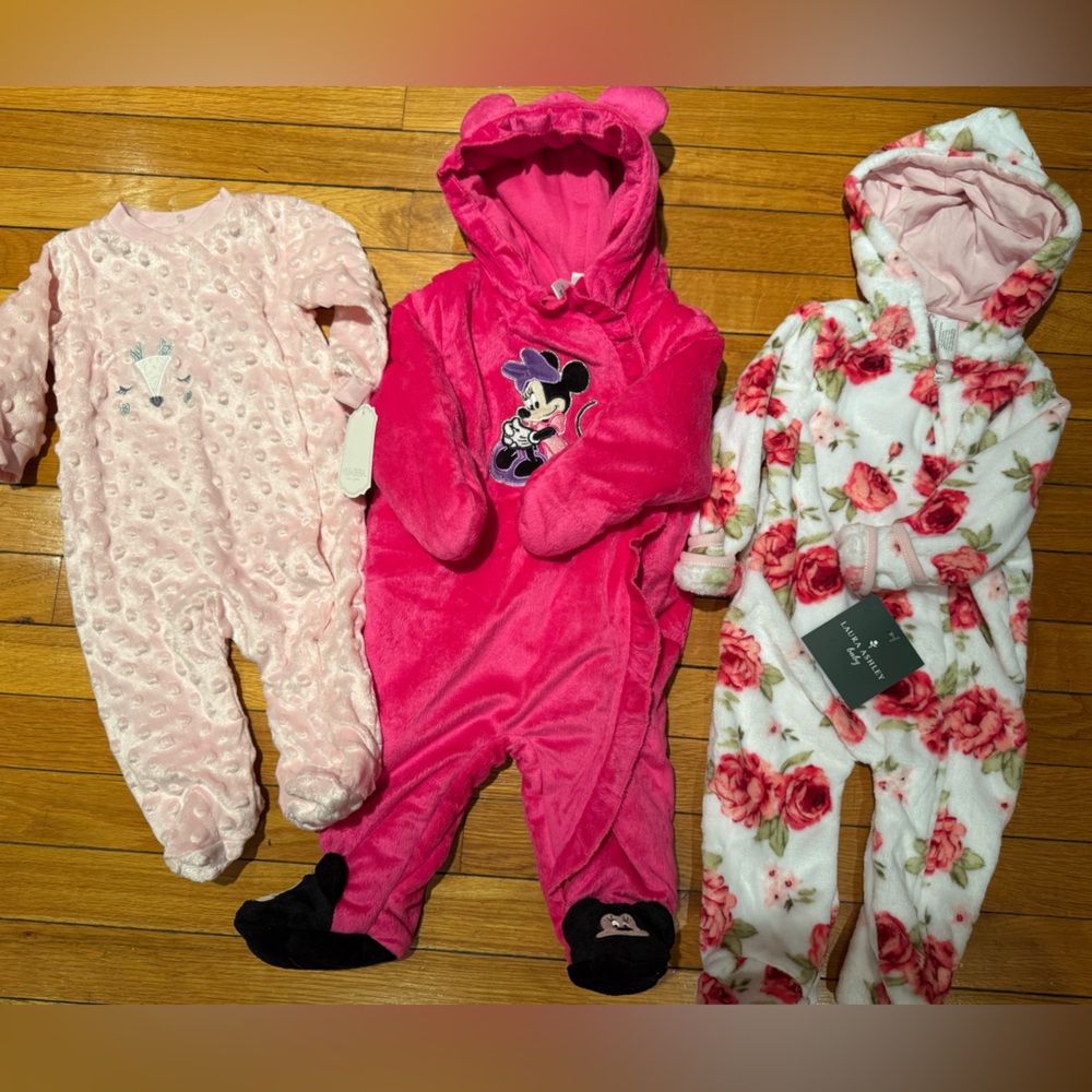 Baby Girl Coverall! 3 pcs!  Hot pink/worn once, the other 2 are new with tags!